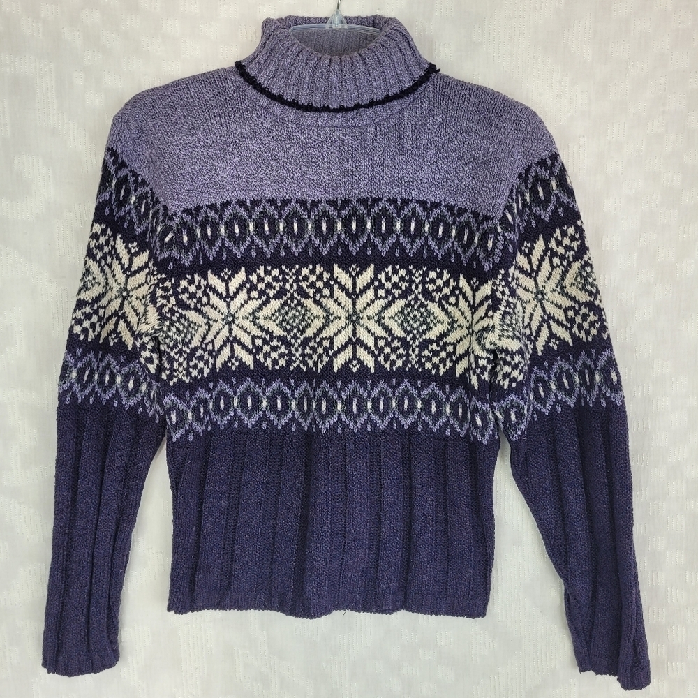 Sweater Project purple lavender ivory ski sweater turtleneck cozy hygge sport M - Picture 2 of 10